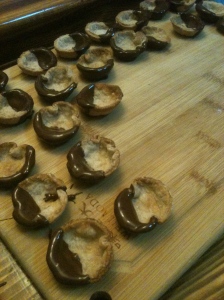 Chocolate dipped shells cooling